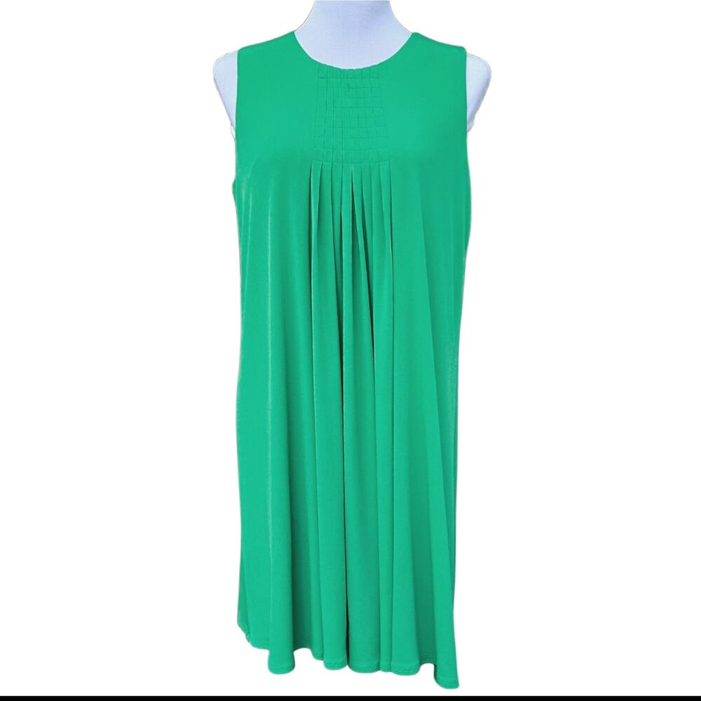 CK Green Pleated Dress Calvin Klein Size S Stretch A-line Sleeveless Solid Color